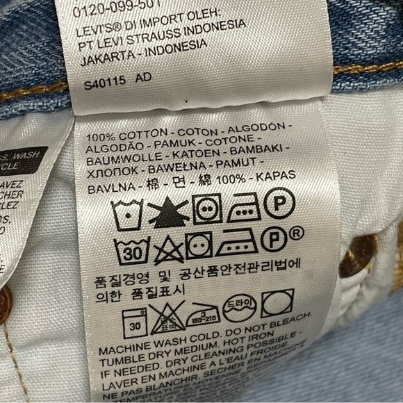 Levi's Womens 501 Button Fly Raw Hem Blue High Rise Denim Patch Jean Shorts 28 - Picture 4 of 9